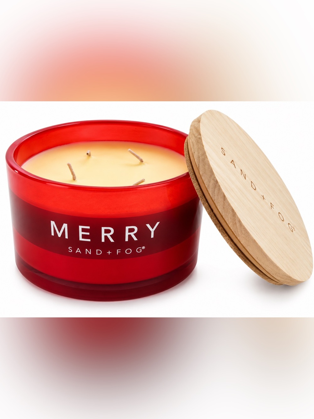 Sand + Fog Pine & Sage Merry Candle 23 oz 4 Wick Red Glass Christmas NEW
